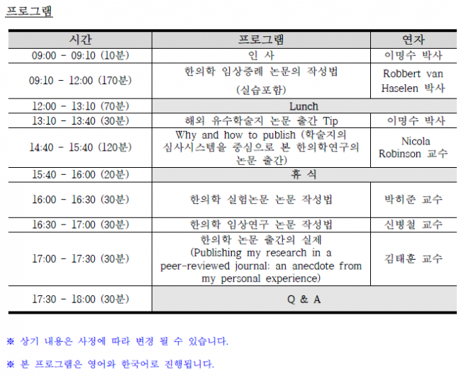 해외 유수 학술지에 한의학 연구의 성공적 출간을 위한 논문 작성법 교육 과정_프로그램.png